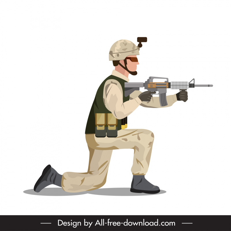 soldado de infantería icono arrodillado gesto boceto diseño de dibujos animados