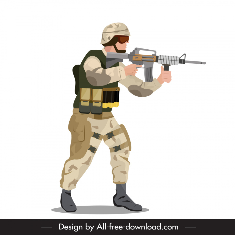 Icono de soldado de infantería de pie atacando sketch personaje de dibujos animados