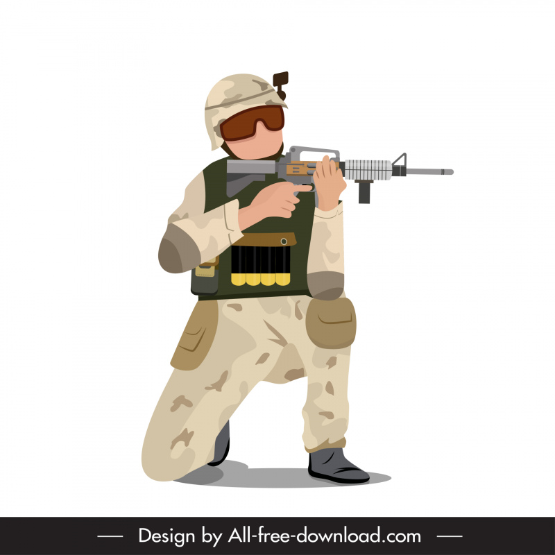 infantería guerrero icono disparo gesto boceto diseño de dibujos animados