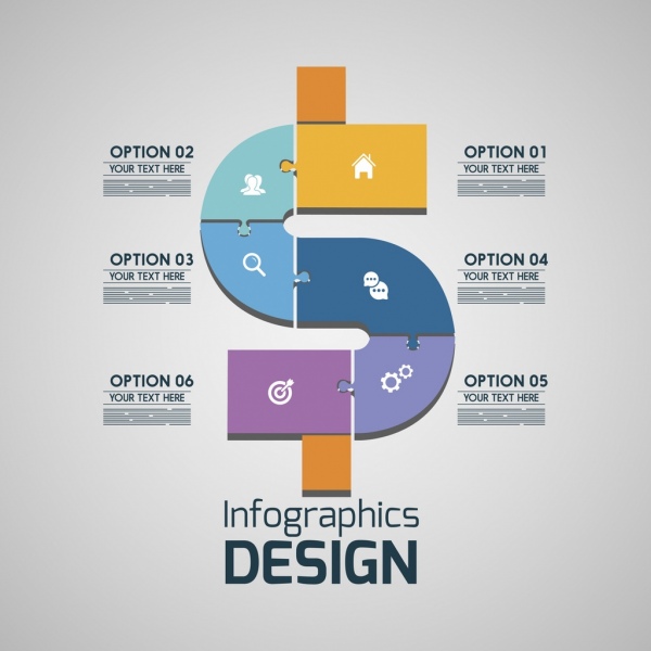 Infografik-Design-buntes Puzzle-Dekoration-Geld-Ikone