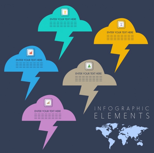 Infografik-Design-Elemente Blitz Wolke Symbole Dekor