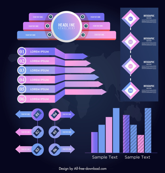 elemen desain Infografis ungu modern Pink datar 3D