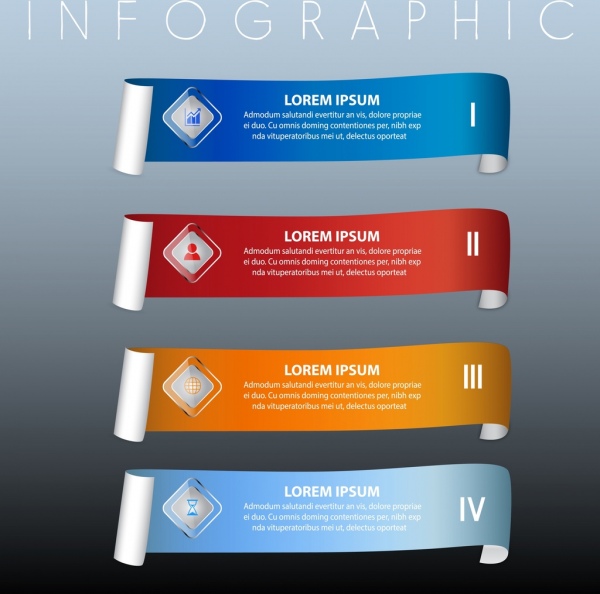 Infográfico projeto elementos multicoloridos horizontal roll decoração