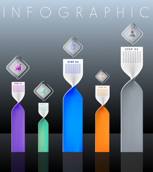 Infográfico de elementos de design multicoloridos torcida barras verticais