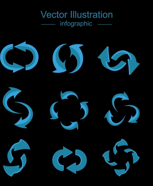 Infografik-Design-Elemente verdreht Pfeile dunkel blaues design