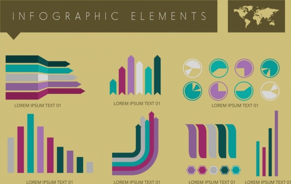 資訊圖表設計元素的各種圖表設計