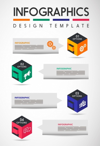 Infográfico design elementos 3d cubos coloridos ícones