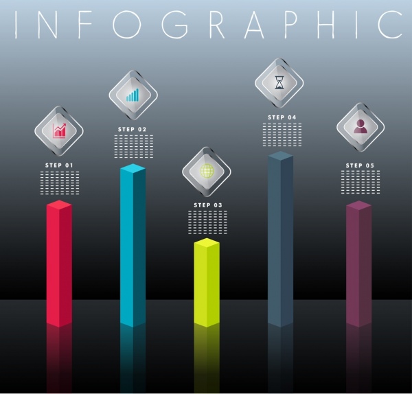 infographic 디자인 요소 3 차원 세로 막대형 차트