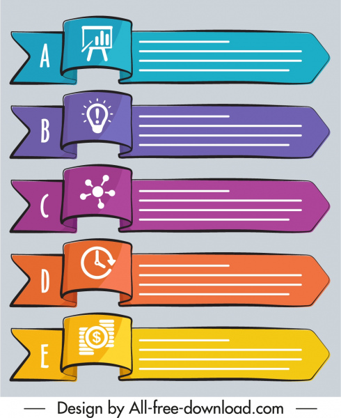 elementos de design infográfico 3d etiquetas de fita horizontal desenhadas à mão