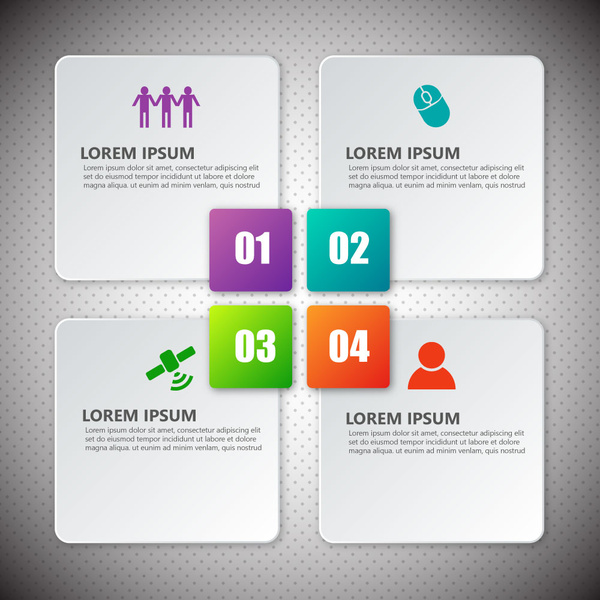 infographic desain dengan empat kotak putih