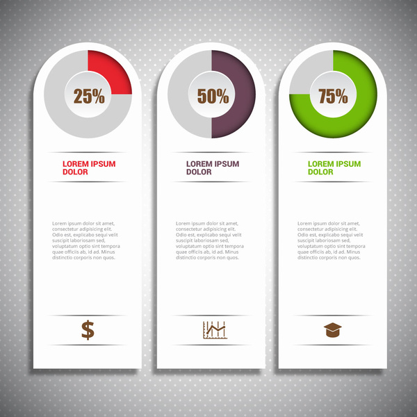 Infografik-Design mit senkrechten Registerkarten und Kreis Prozentsatz
