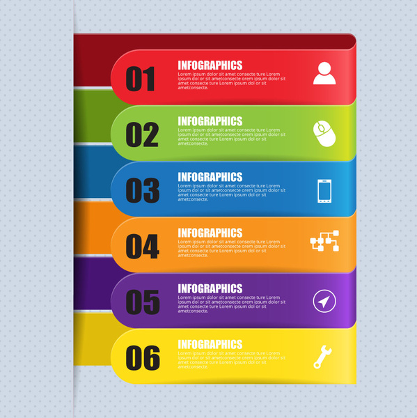 ilustrasi infographic dengan tab warna-warni horisontal