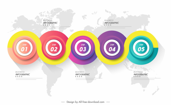 template Infografis dengan dekor sambungan lingkaran modern yang berwarna-warni