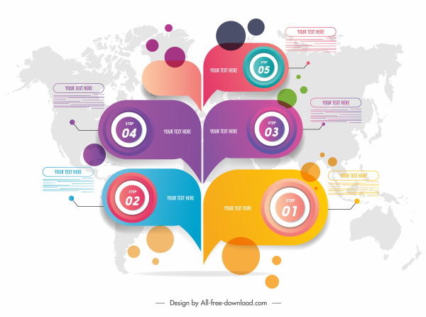 templat infografis warna-warni bentuk lingkaran gelembung ucapan