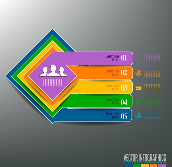 decoração de barras horizontais infográfico modelo quadrados coloridos