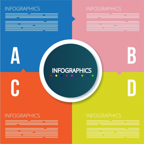 infographic template datar warna-warni hiasan alfabet pilihan tata letak