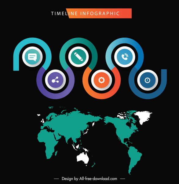 templat infografis lingkaran peta global kurva sketsa