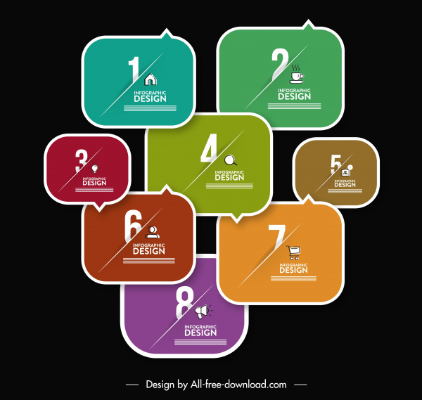 infografik şablon modern renkli düz segmentler kroki
