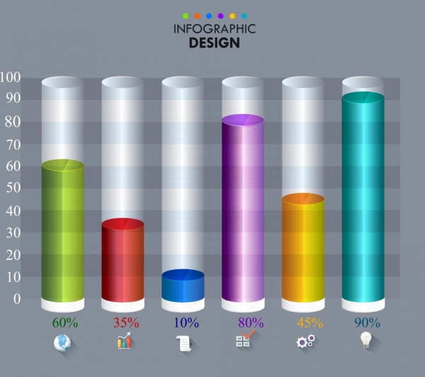 Plantilla de grafico de barras redondas de colores infografia 3D decoracion