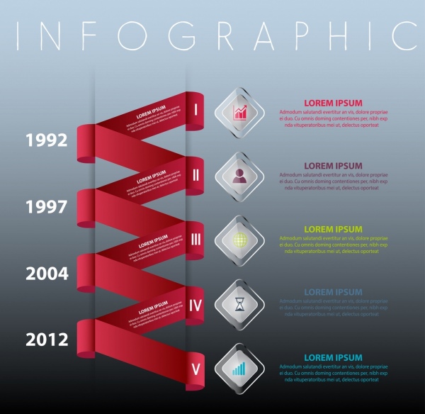 Infografia 3D rojo cinta retorcida la plantilla de diseño moderno
