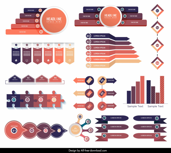 Szablony infografiki nowoczesne jasne kolorowe kształty