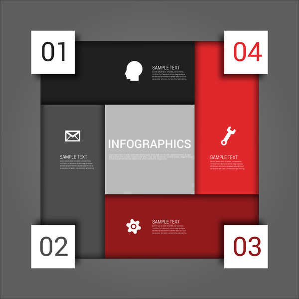 Infografik-Vektor-Design mit Schneidearten und quadratische Anordnung