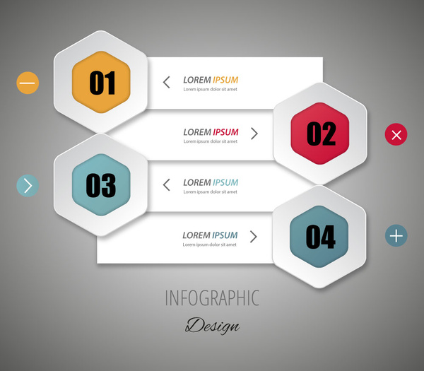 Infografik-Vektor-Design mit 3d Tabs und Sechsecke