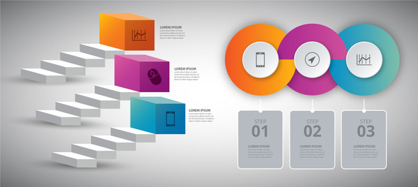 Infografik-Vektor-Illustration mit 3d Schritte und Kreise