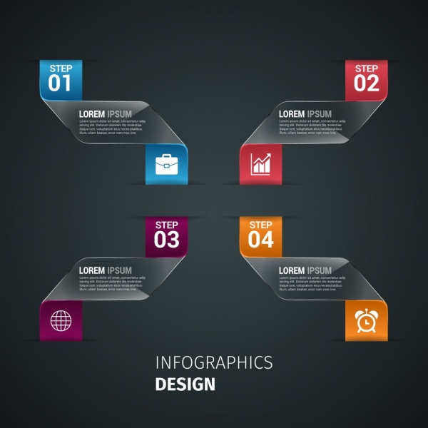 Инфографика дизайн стиль украшения темного фона изогнутой ленты
