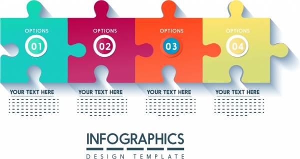 infographics design modello colorato puzzle articolazioni icone arredamento