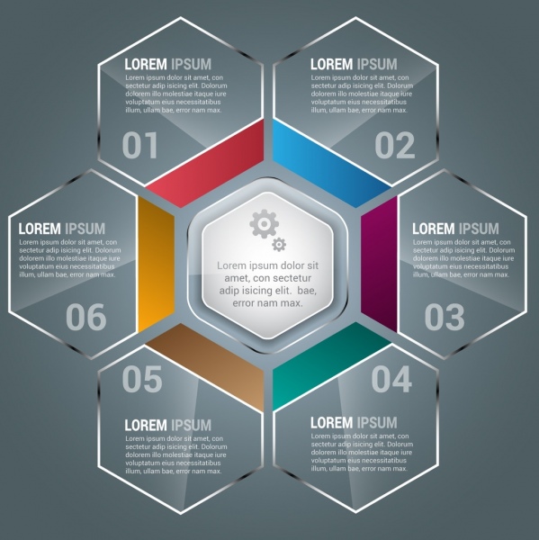Infografía transparente brillante decoración diseño de Hexagon