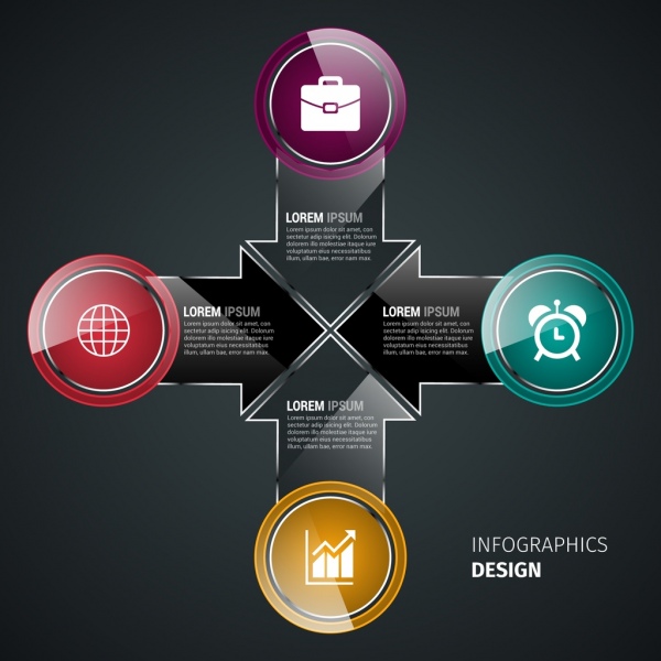 infographics modello scintillante dei cerchi color dark frecce design