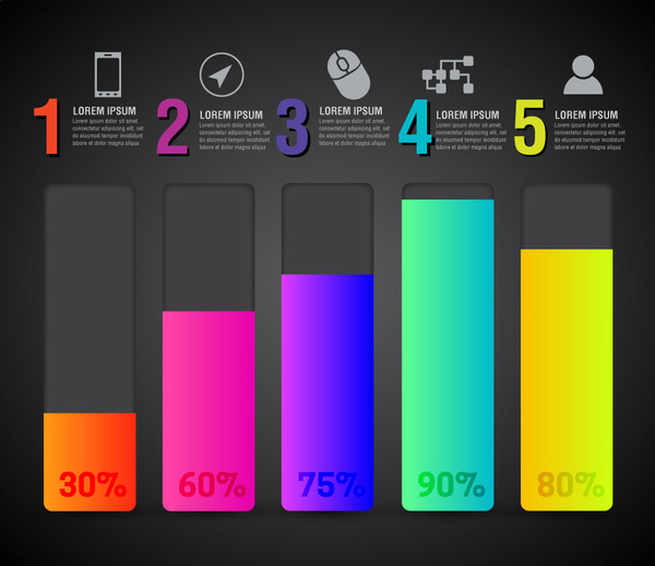 Ilustración de inforgraphic con columnas de color y porcentaje