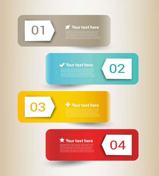 Inforgraphic-Vektor-Illustration auf horizontale farbige Etiketten