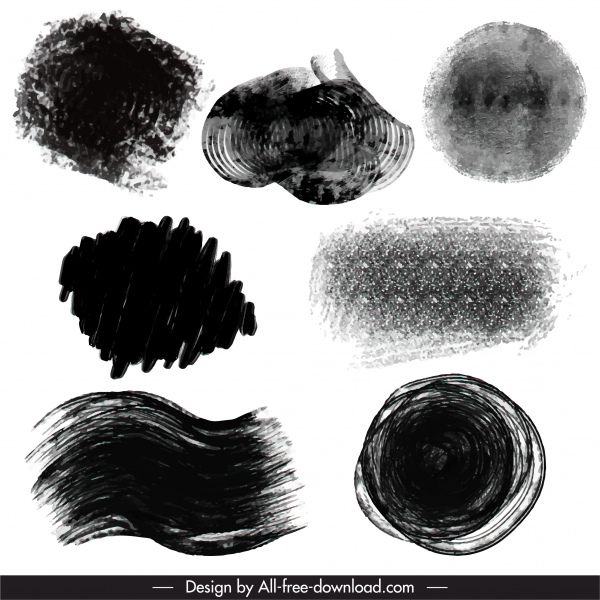 Tintenmarkierungssymbole Grunge schmutzige schwarze Formen