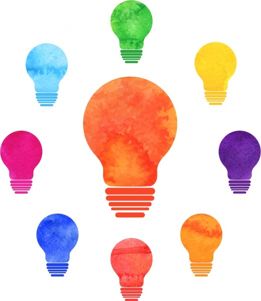 Concepto de innovación iconos coloridos bombillas de luz de fondo