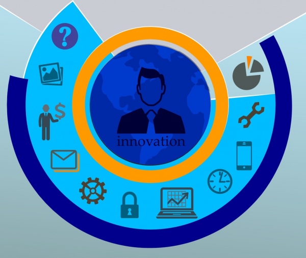 azul de modelo infográfico inovação círculos ornamento de ícones da interface do usuário