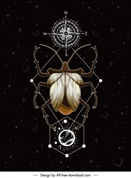 Insekt Hintergrund Käfer Kompass Skizze symmetrisches Design