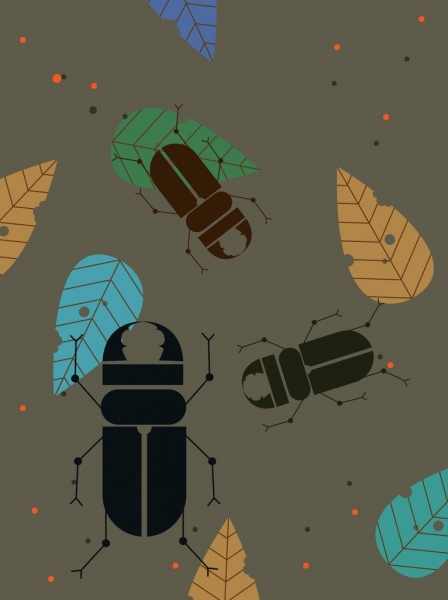 昆蟲背景昆蟲樹葉圖標彩色平面設計