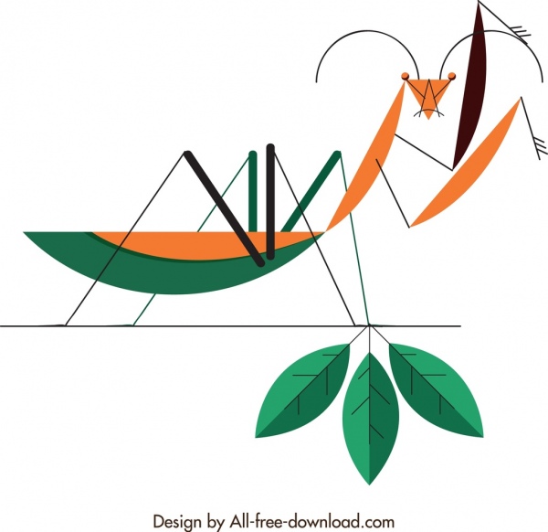 Insect Background Grasshopper Icon Flat Geometric Sketch