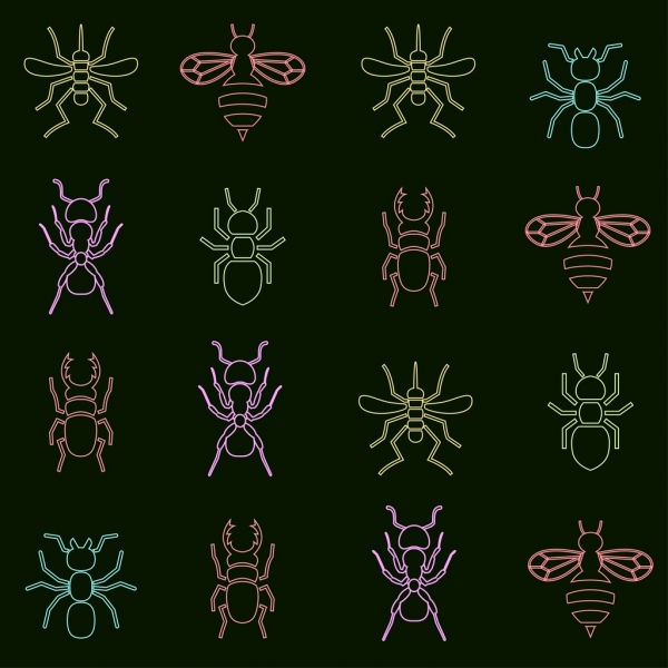 昆虫背景各种彩色图标隔离重复样式