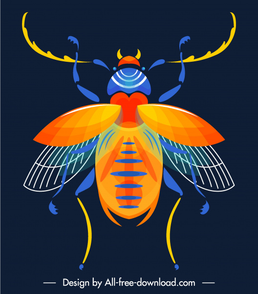 ikon makhluk serangga sketsa simetris datar berwarna-warni