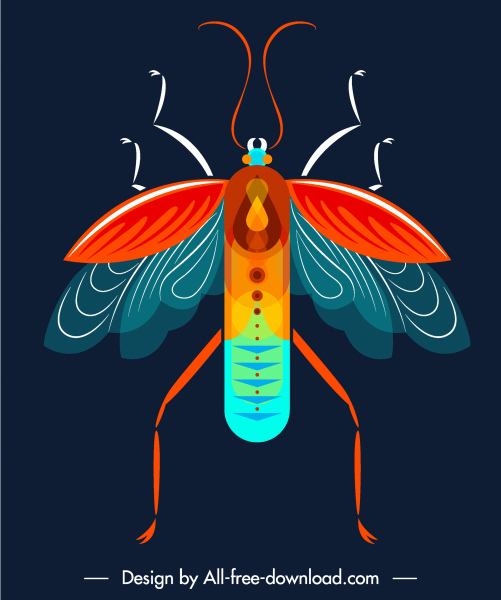 昆虫アイコンクローズアップデザインカラフルフラット対称スケッチ
