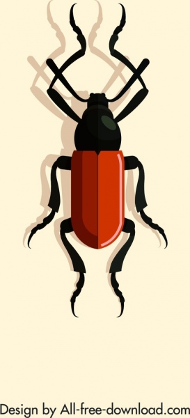 ikon serangga mengkilap merah hitam desain 3D