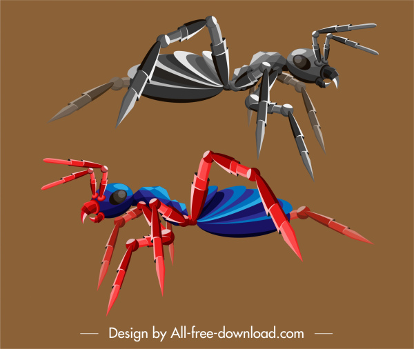 insectes robot icônes fourmi croquis coloré 3d
