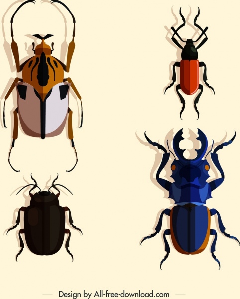 icônes d'espèces d'insectes de couleur foncée 3d conception