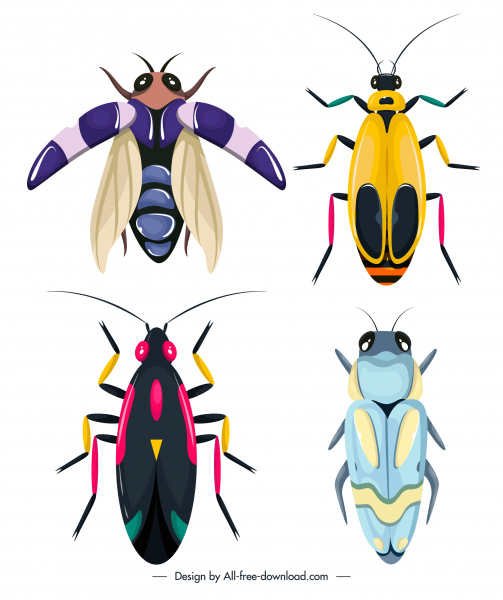 Insecta Bug Icons bunte flache Skizze