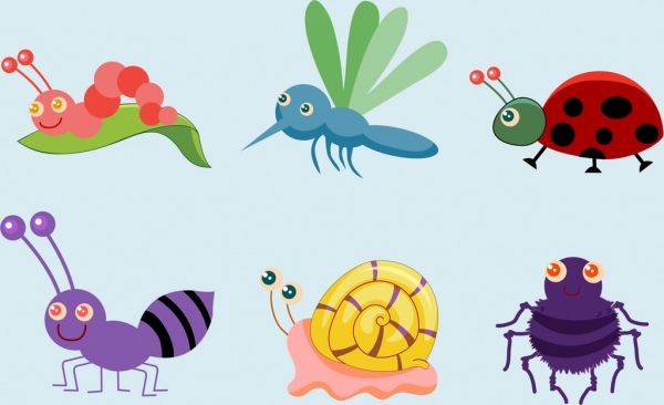 곤충 아이콘 모음 다양 한 색깔의 기호