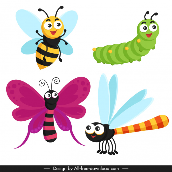 böcek simgeleri sevimli karikatür kroki modern tasarım