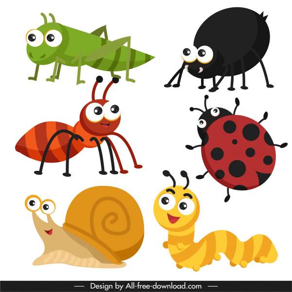 insectos especies iconos colorido lindo bosquejo de dibujos animados
